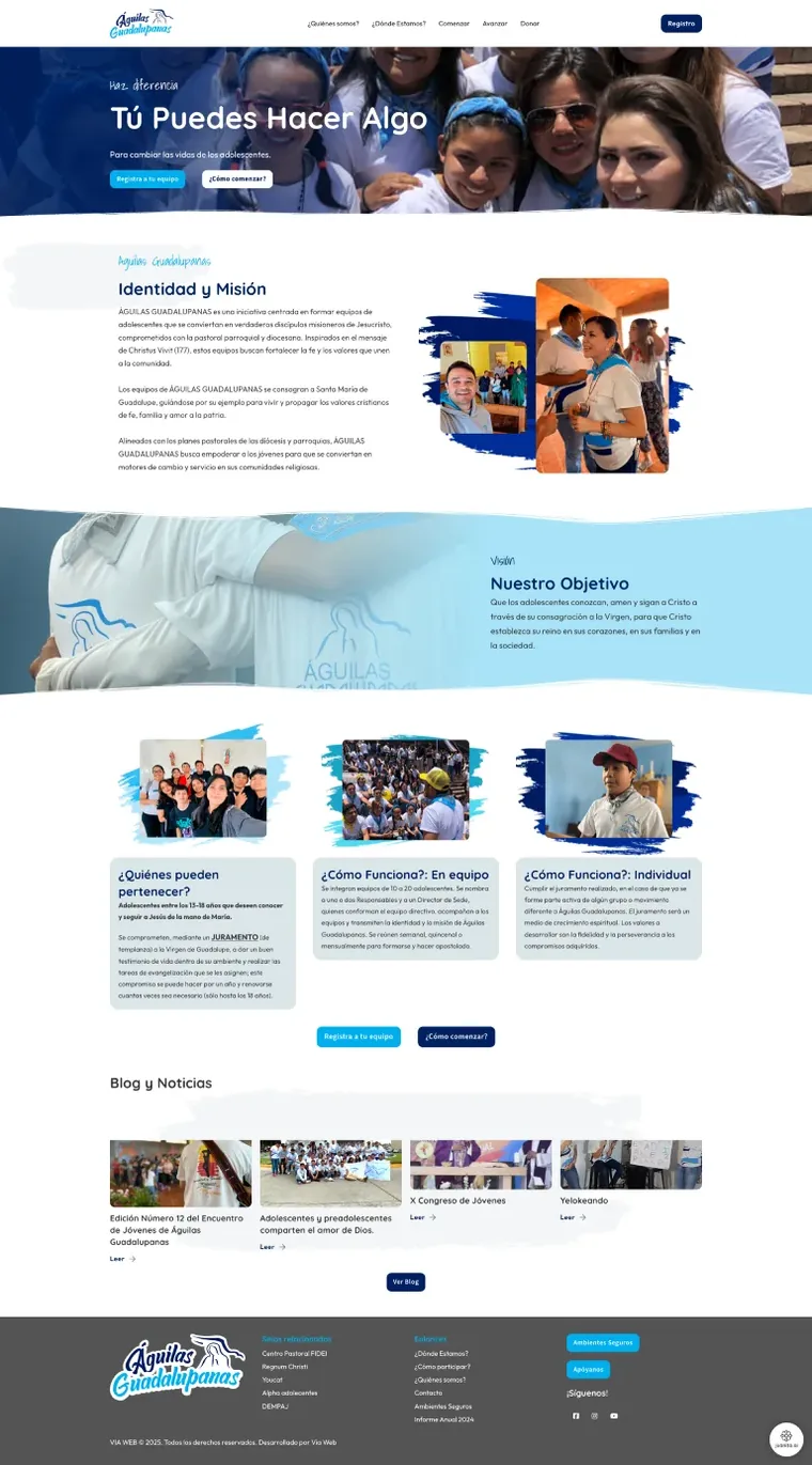 Portada del sitio web de Águilas Guadalupanas