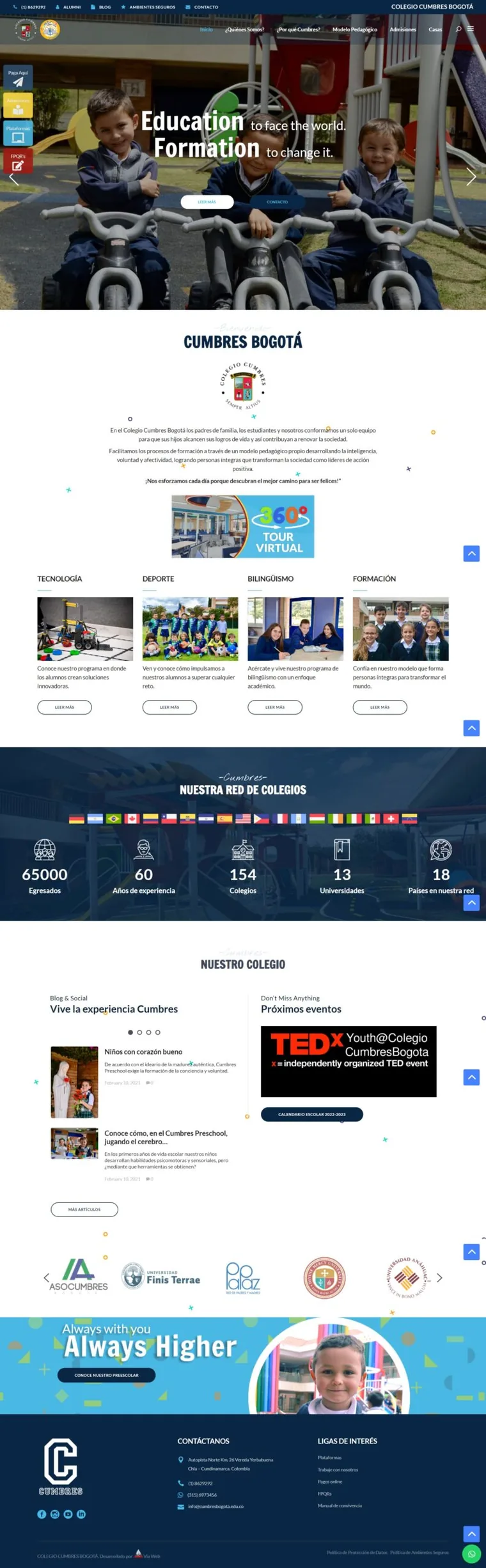 Portada del sitio web de Colegio Cumbres Bogotá