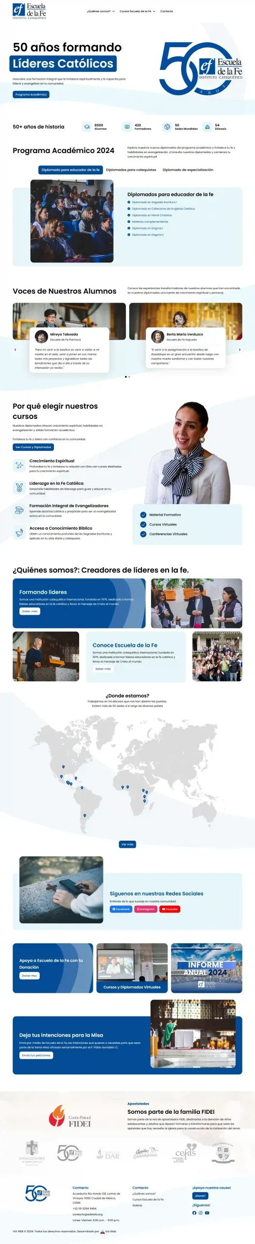 Portada del sitio web de Escuela de la Fe