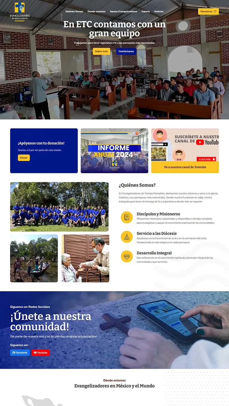 Portada del sitio web de Evangelizadores de Tiempo Completo