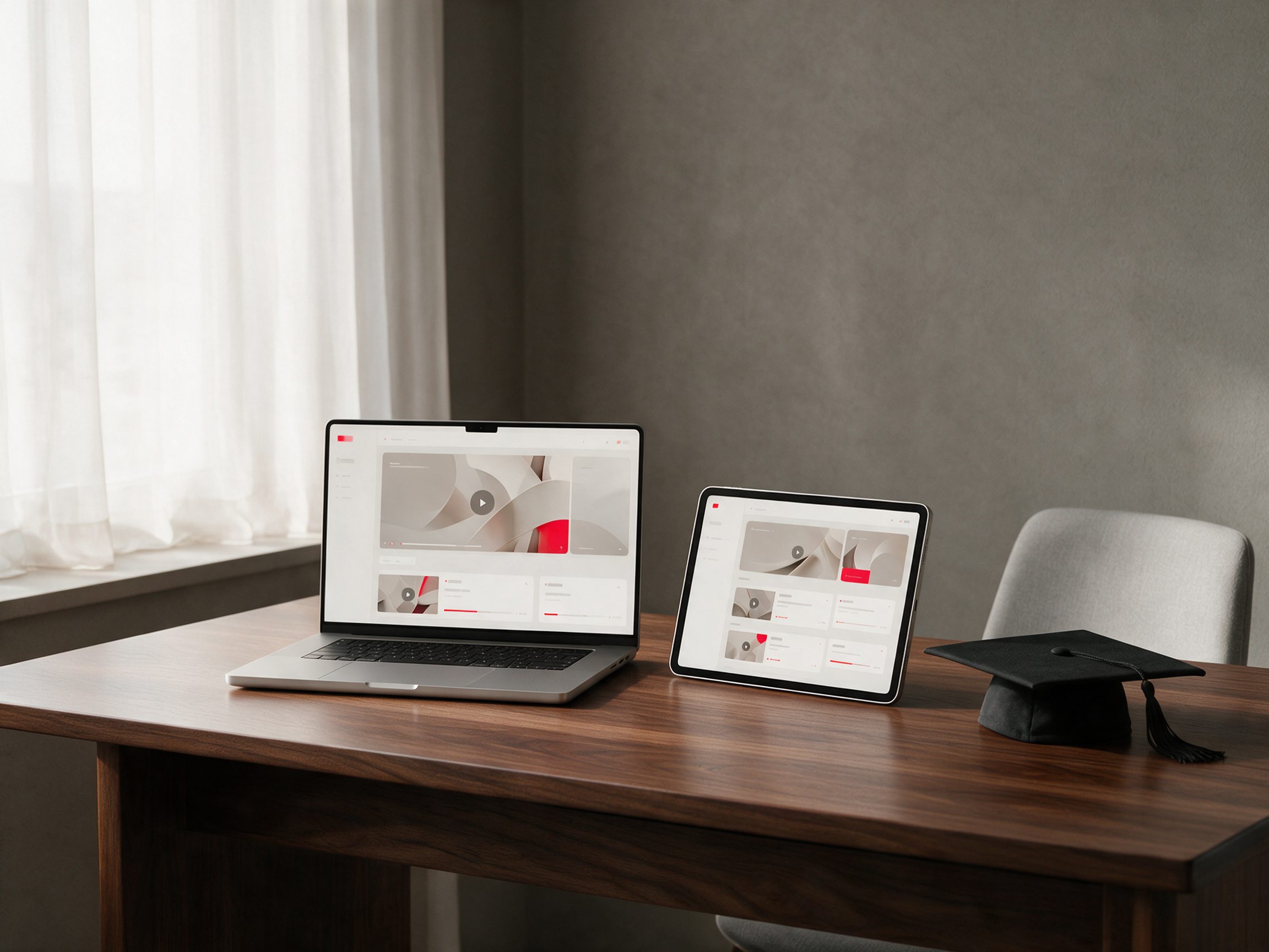 Laptop y tableta mostrando una plataforma de cursos en línea