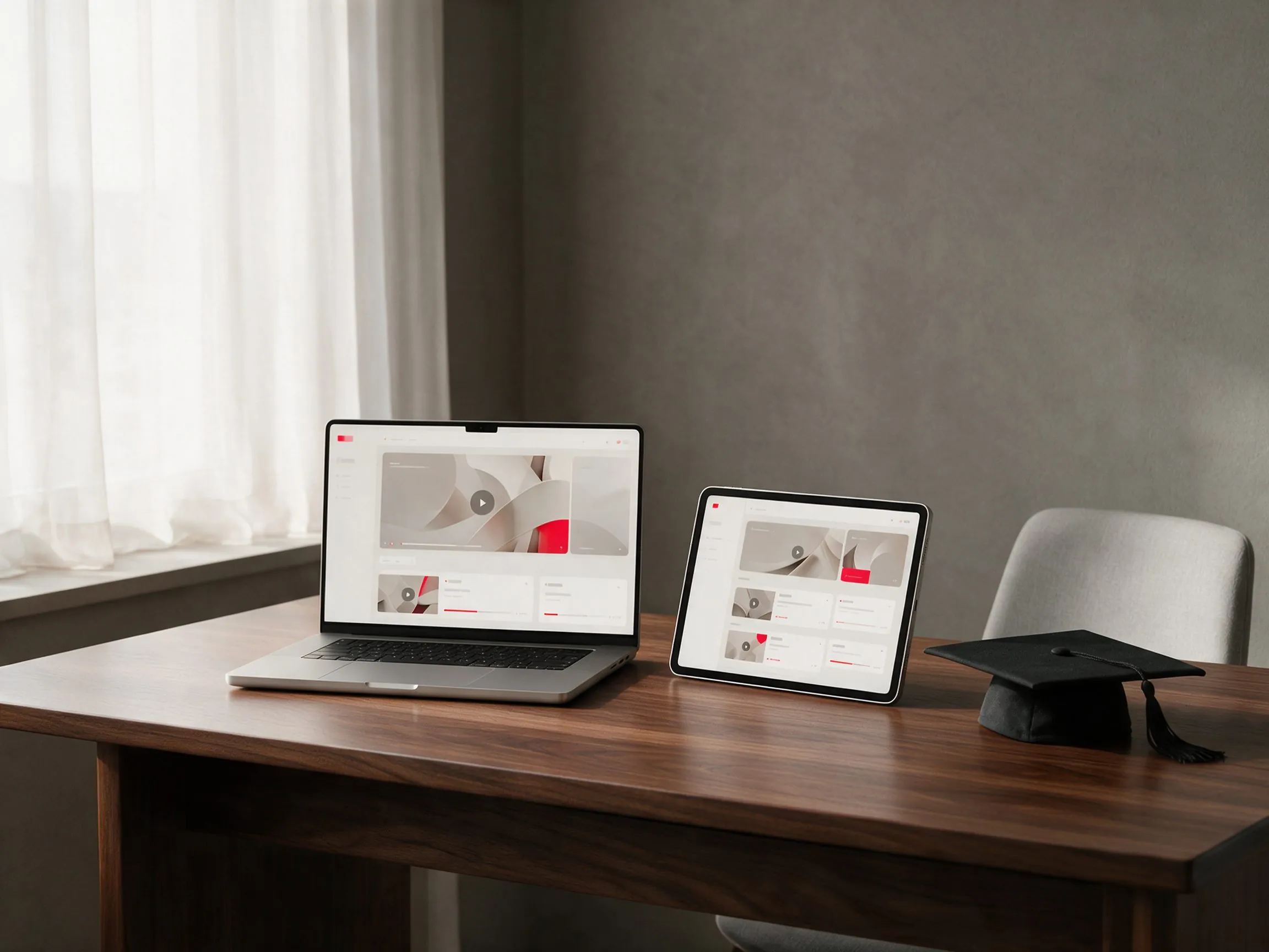 Laptop y tableta mostrando una plataforma de cursos en línea
